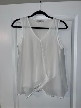 Moa Moa White Sleeveless Drape Front Tank Top -Size Small